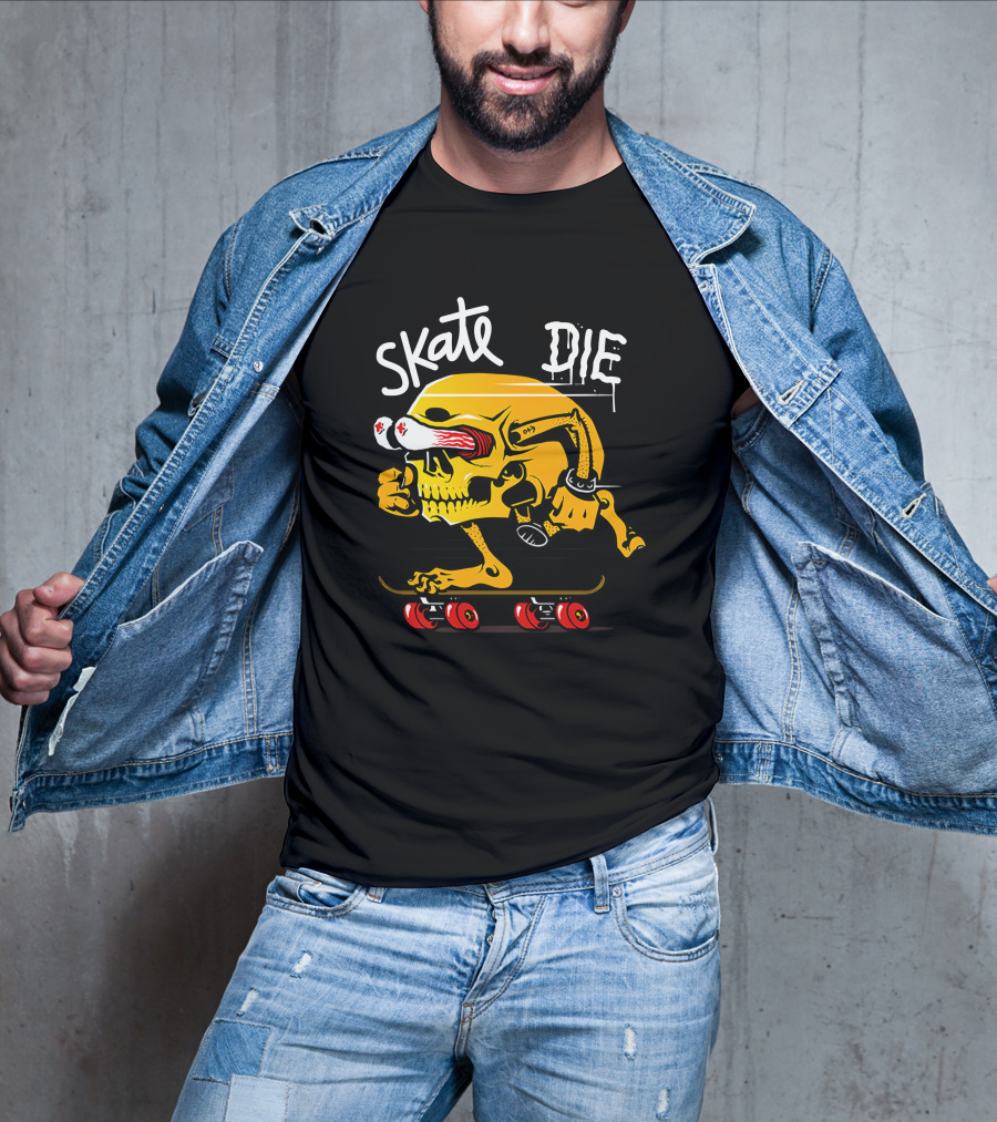 Skate Or Die Thrill-Seeking Skull On Skateboard T-Shirt