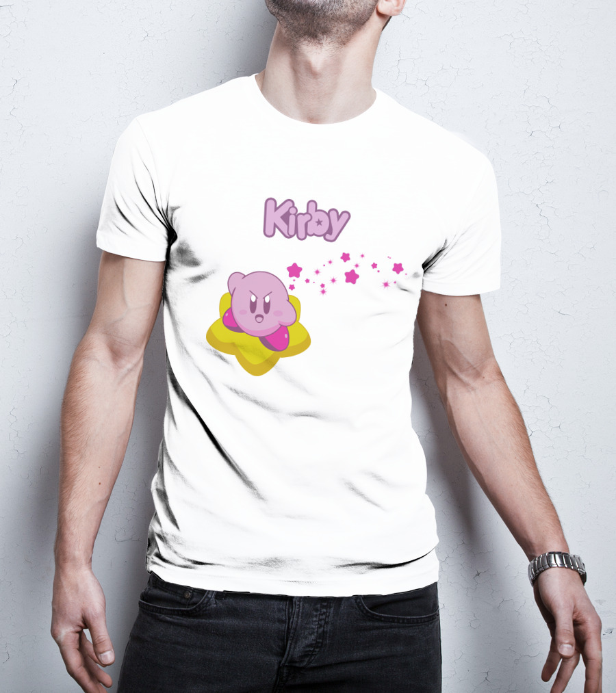 Kirby On Star With Pink Sparkling Stars Trail T-Shirt