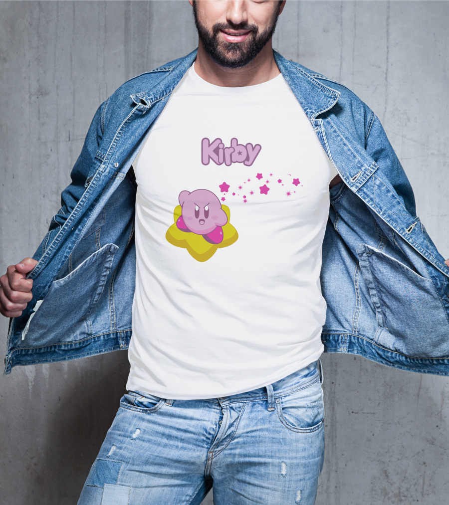 Kirby On Star With Pink Sparkling Stars Trail T-Shirt
