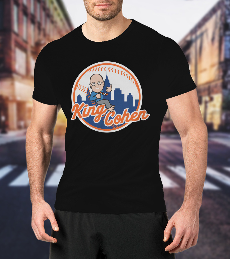 King Cohen Thumbs Up Cartoon New York Baseball Skyline T-Shirt