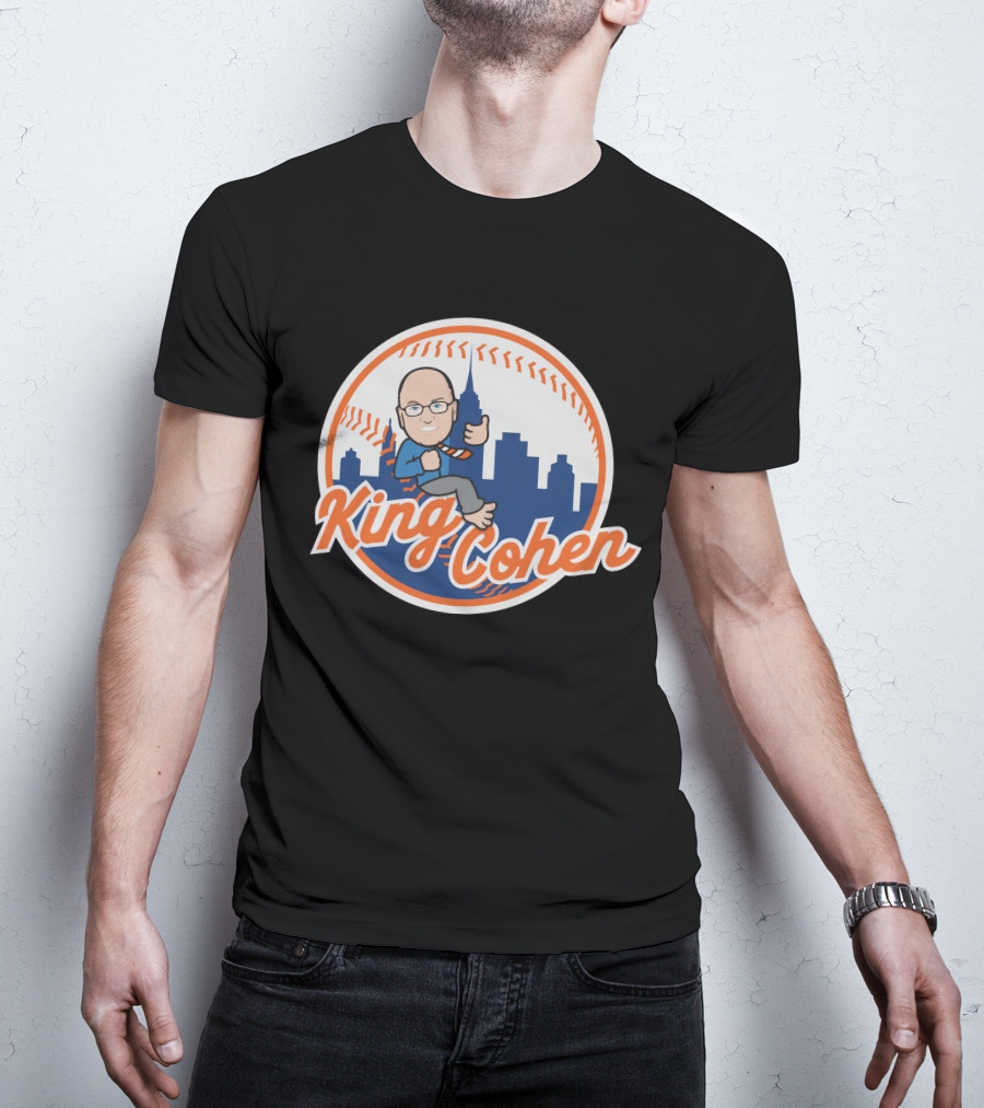 King Cohen Thumbs Up Cartoon New York Baseball Skyline T-Shirt