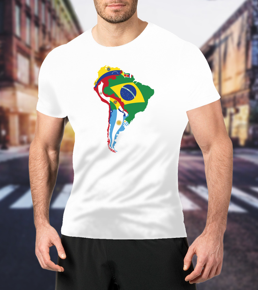 South America National Colorful Flag Map T-Shirt