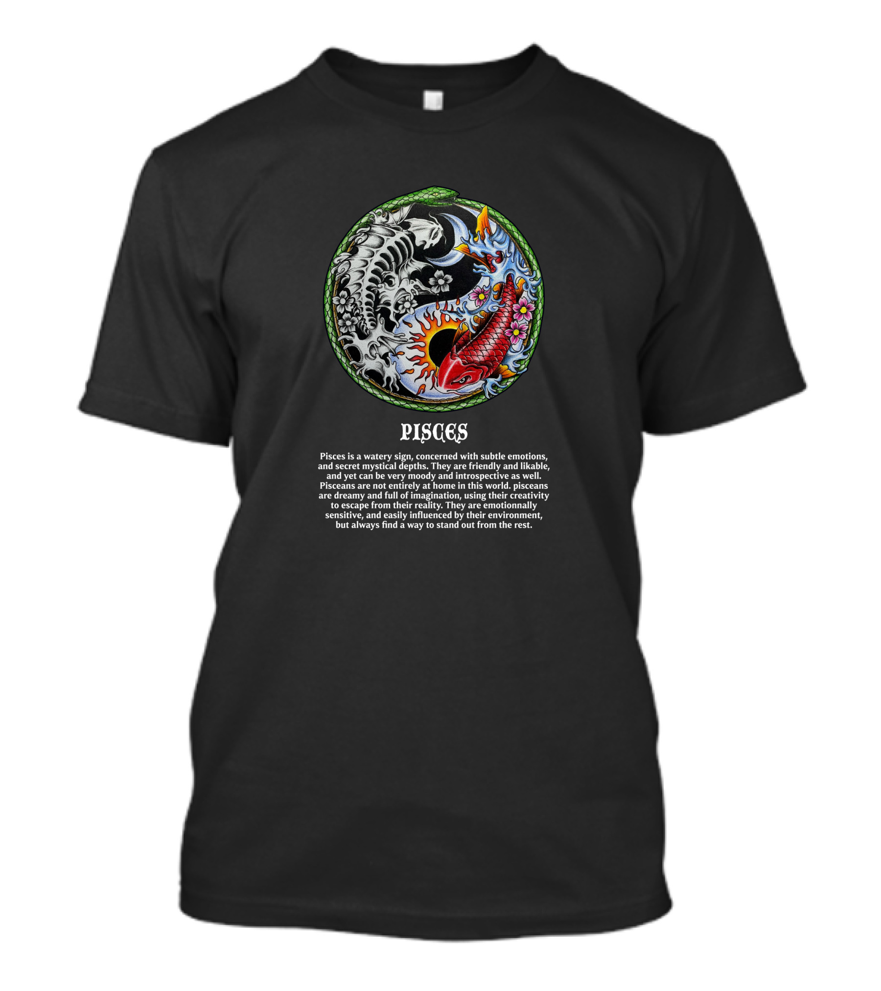 Pisces Koi Fish Yin Yang Floral Tattoo T-Shirt