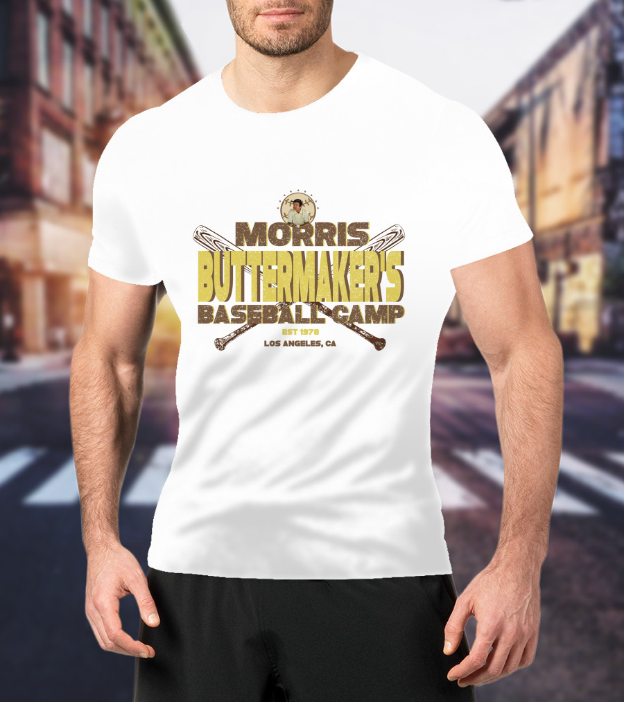 Morris Buttermaker's Baseball Camp Est 1978 Los Angeles CA Vintage Bat T-Shirt