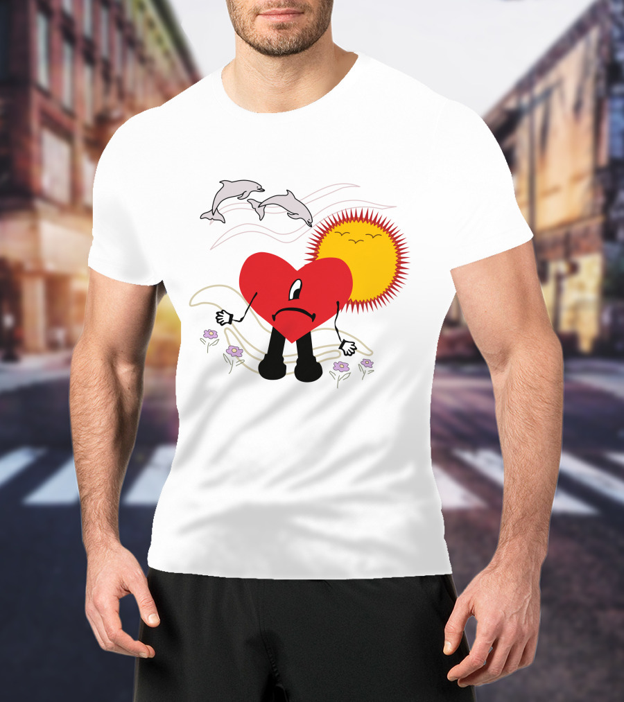 Bad Bunny Un Verano Sin Ti Album Heart Sun Dolphins Flowers Scene T-Shirt