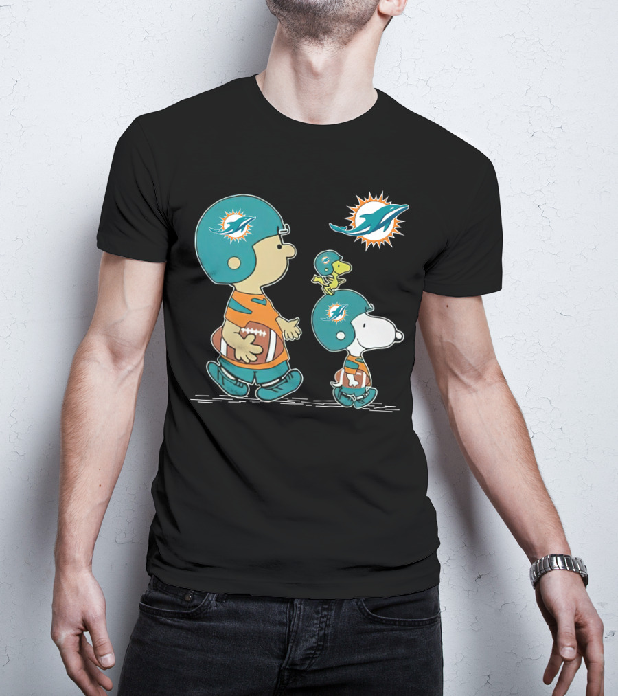 Snoopy Charlie Brown Miami Dolphins Football Helmets T-Shirt
