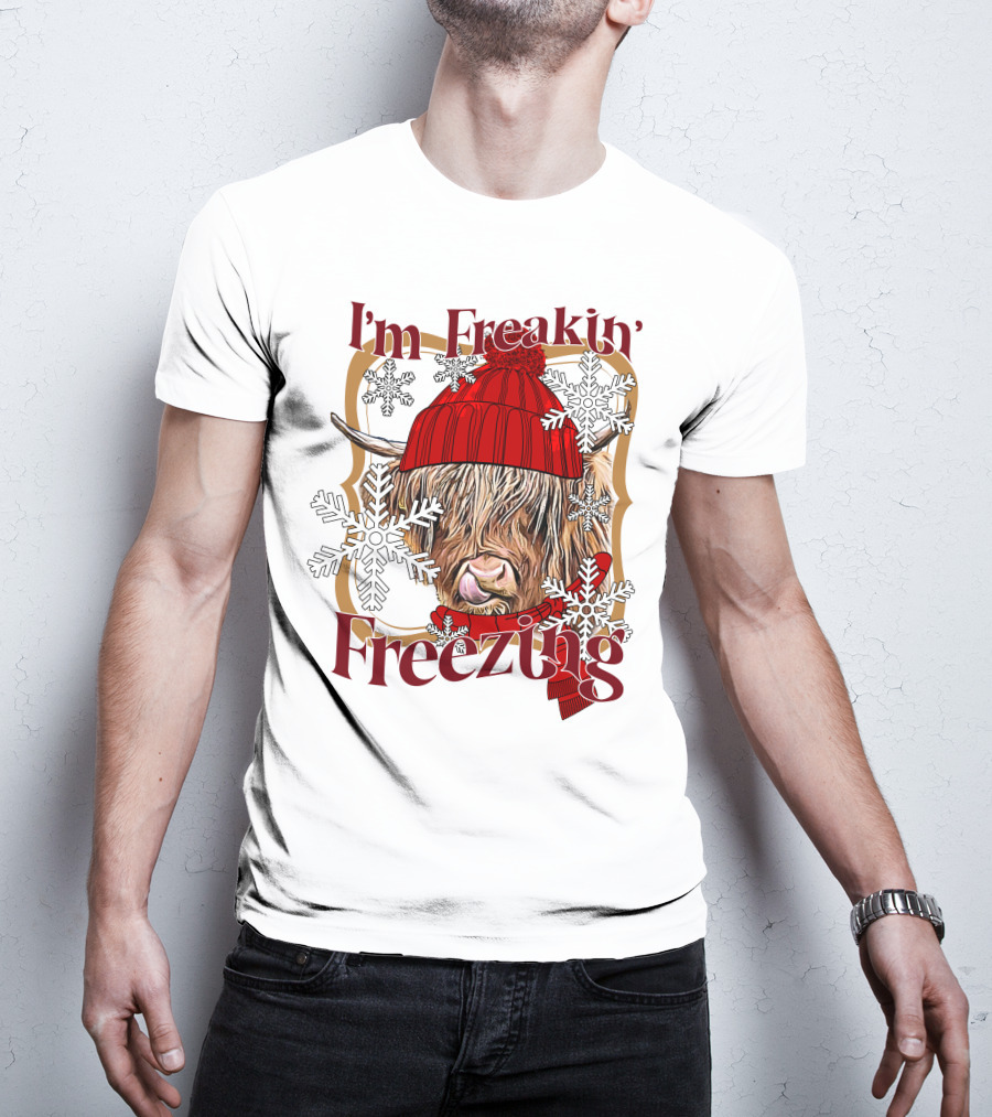 I'm Freakin' Freezing Highland Cow Snowflakes Winter T-Shirt