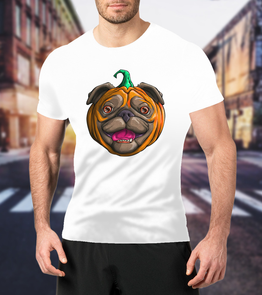 Pugkin Halloween Pug Pumpkin Head T-Shirt