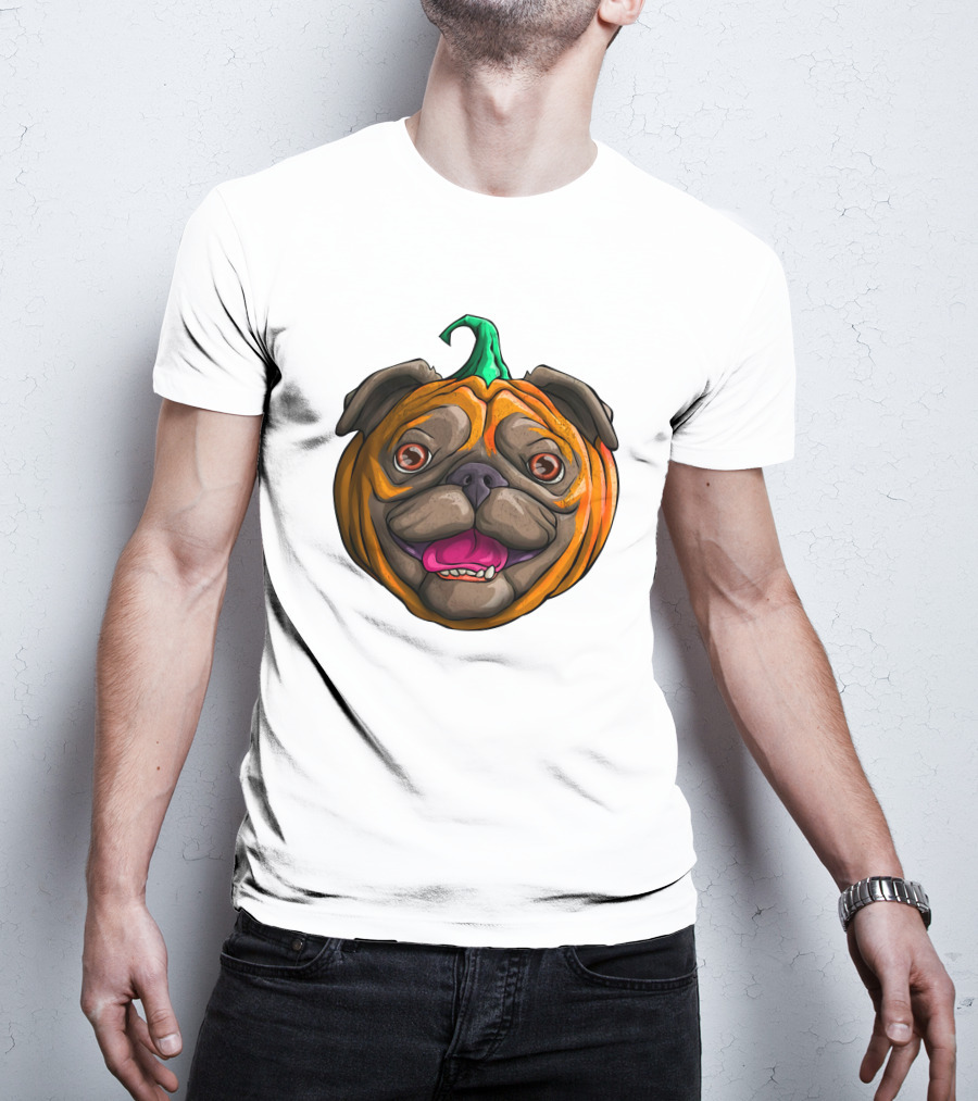 Pugkin Halloween Pug Pumpkin Head T-Shirt