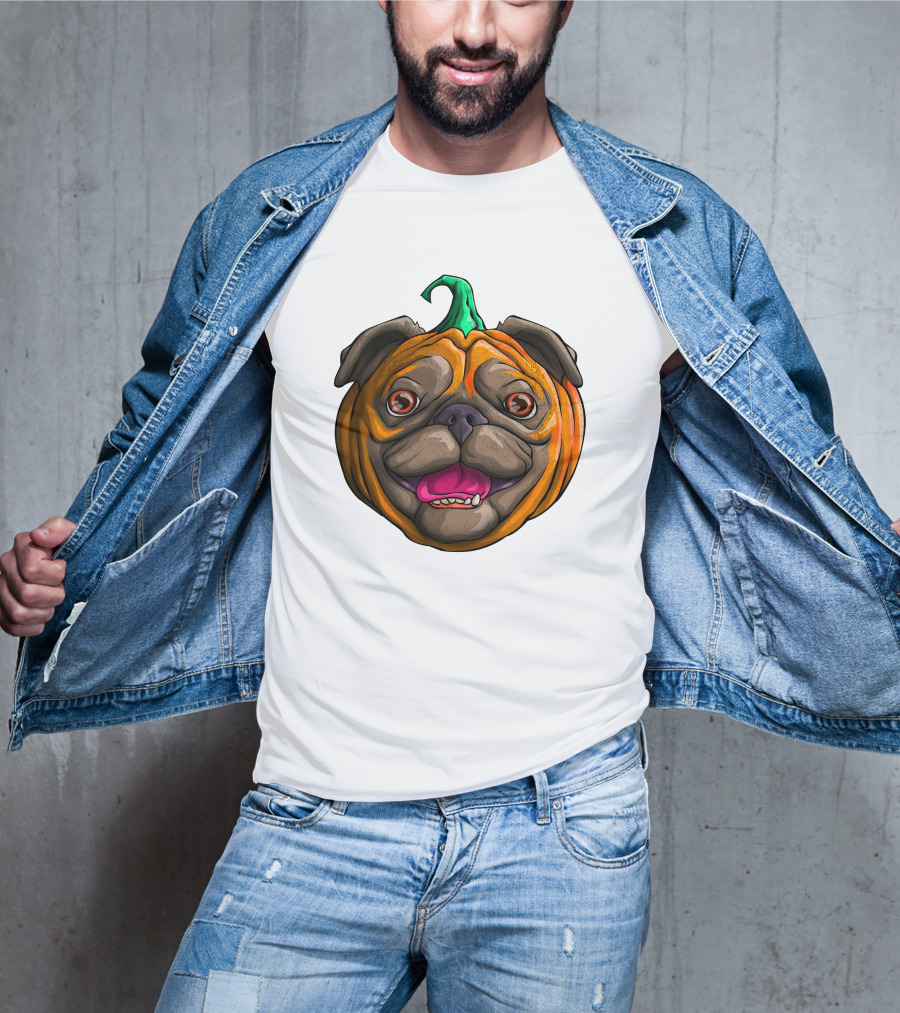 Pugkin Halloween Pug Pumpkin Head T-Shirt