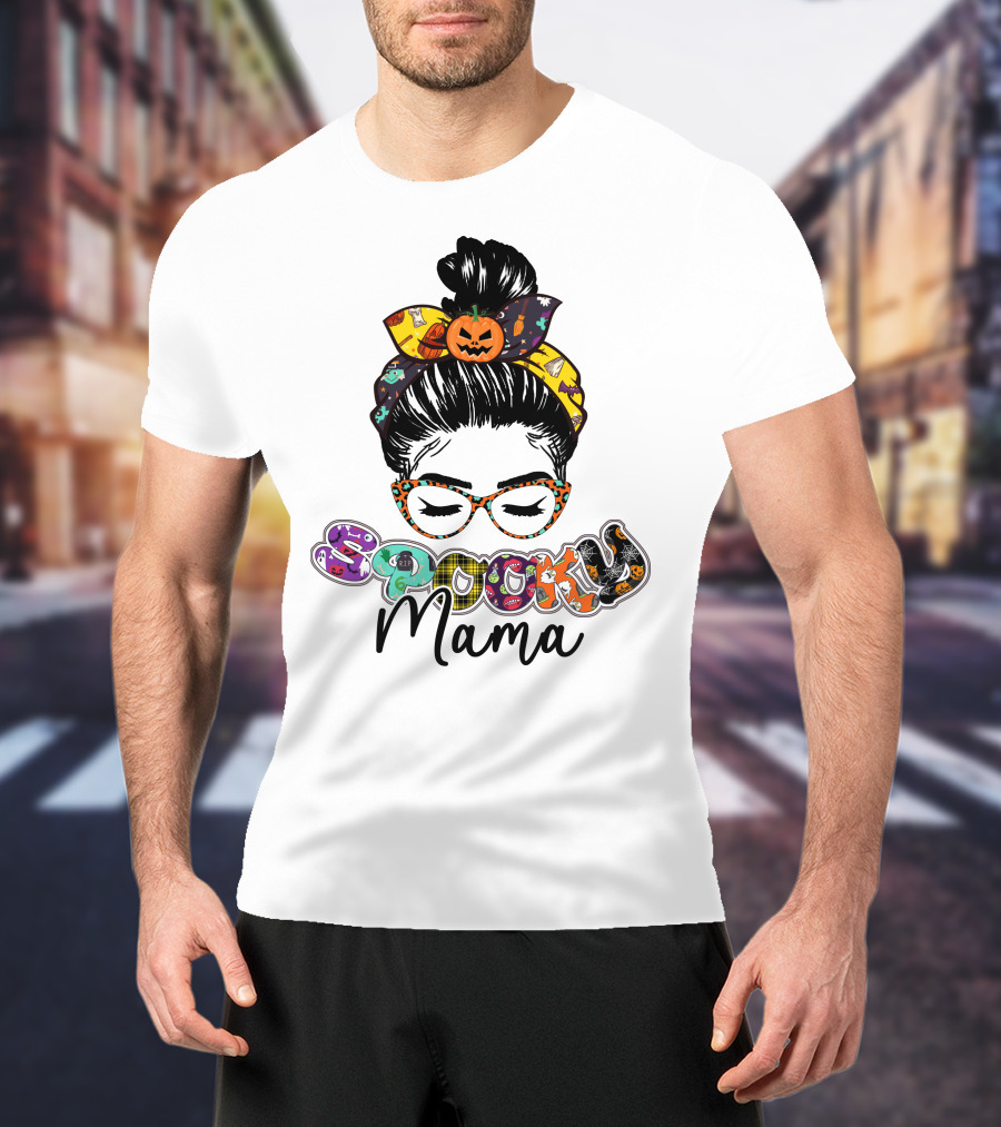 Spooky Mama Halloween Glasses Pumpkin Headband T-Shirt