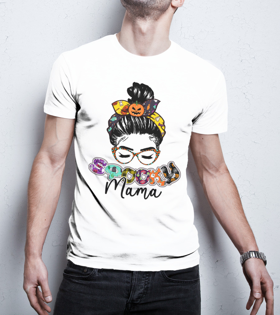 Spooky Mama Halloween Glasses Pumpkin Headband T-Shirt