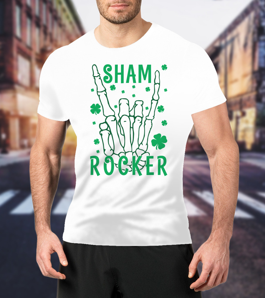 SHAM ROCKER Skeleton Hand With Shamrocks T-Shirt