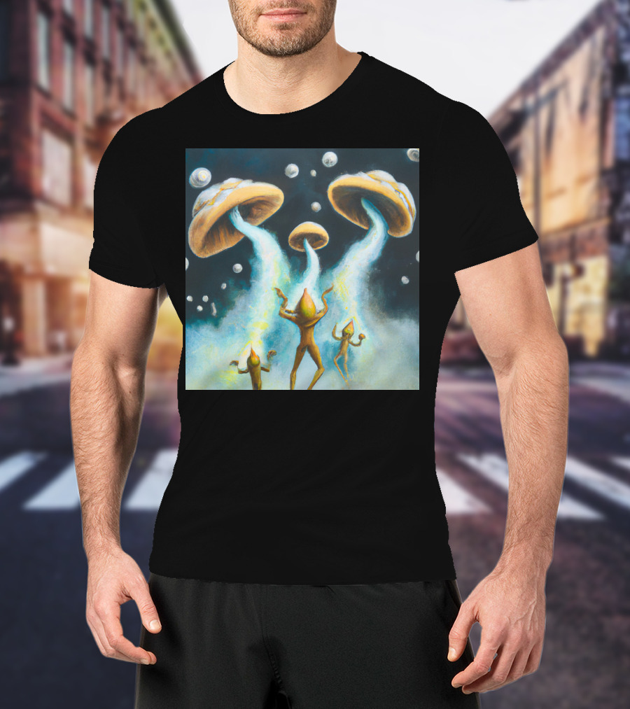 Style The Arrival Of Leman Alien Cosmic Encounter With Mushroom UFOs T-Shirt
