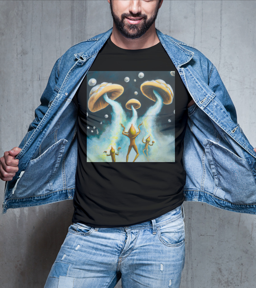 Style The Arrival Of Leman Alien Cosmic Encounter With Mushroom UFOs T-Shirt