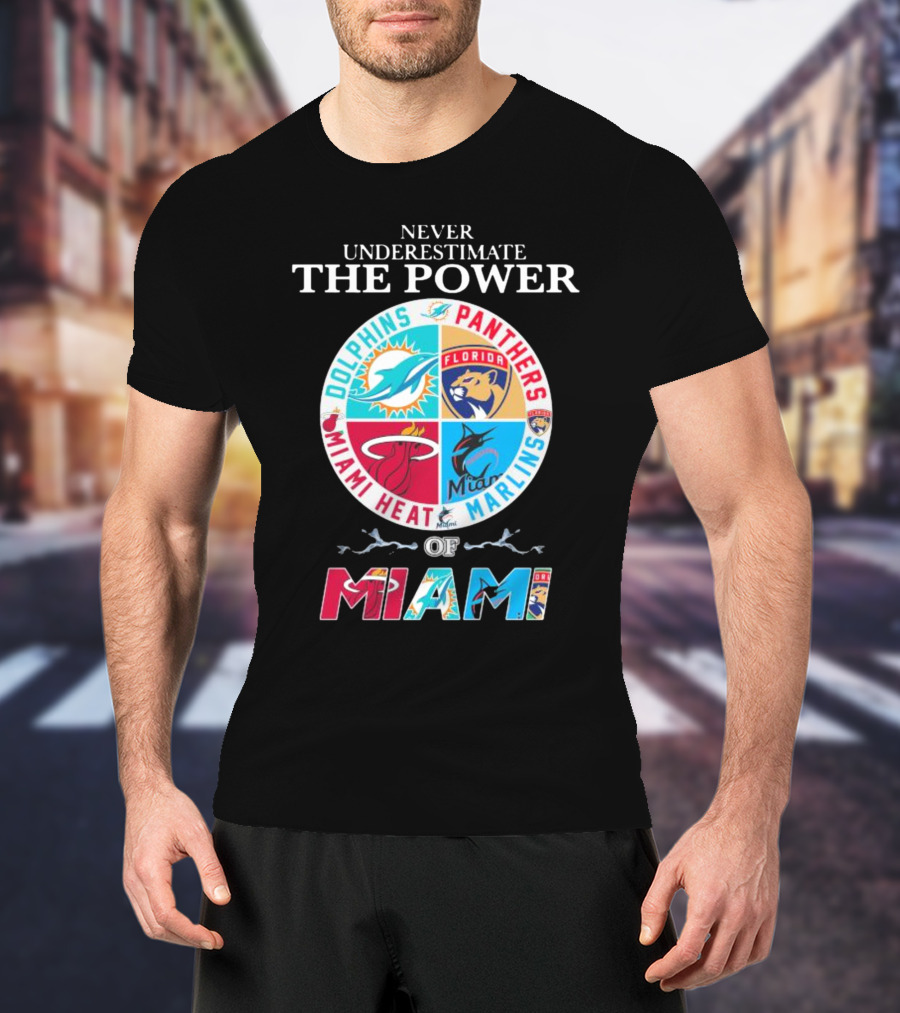 Never Underestimate The Power Of Miami Dolphins Panthers Heat Marlins T-Shirt