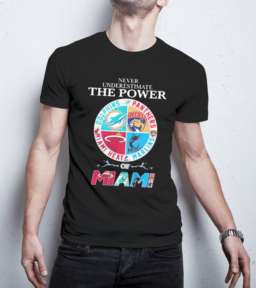Never Underestimate The Power Of Miami Dolphins Panthers Heat Marlins T-Shirt