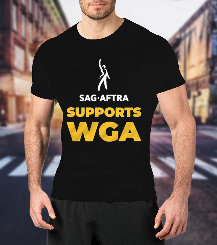 SAG-AFTRA Supports WGA Bold Logo With Iconic Figure T-Shirt