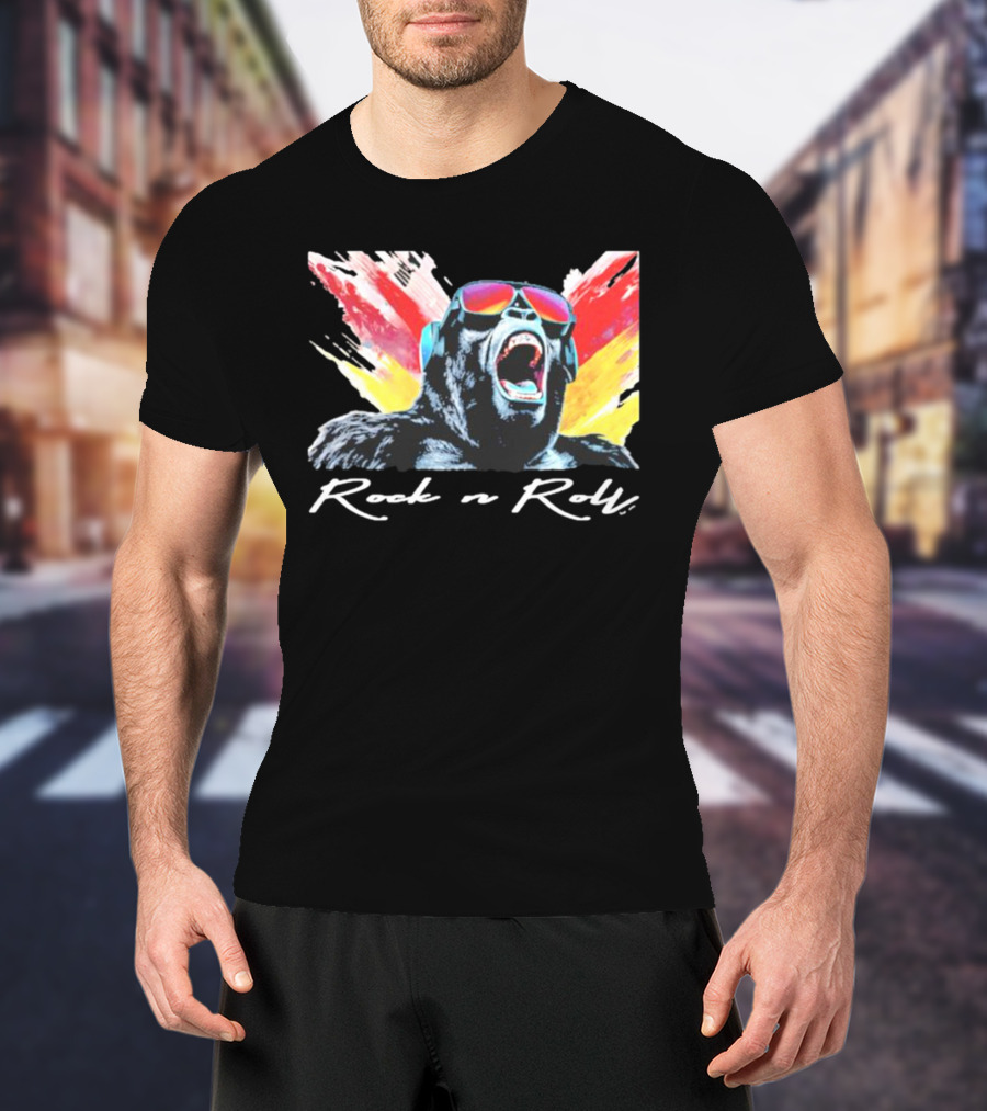 Rock N Roll Gorilla With Headphones And Sunglasses T-Shirt