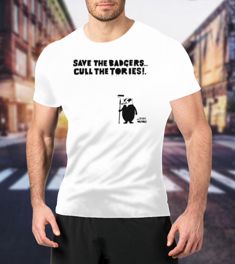 Save The Badgers Cull The Tories Badger With Paint Roller T-Shirt