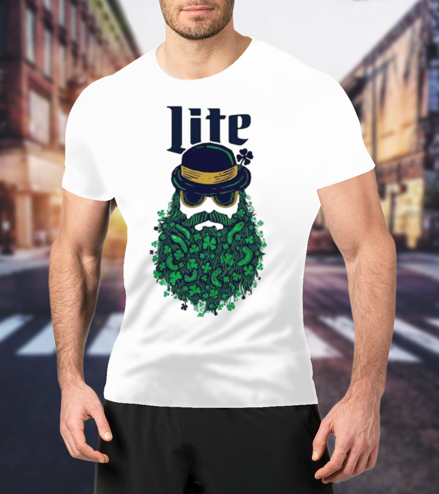 St Patrick’s Day Lite Hat And Green Beard With Shamrocks T-Shirt