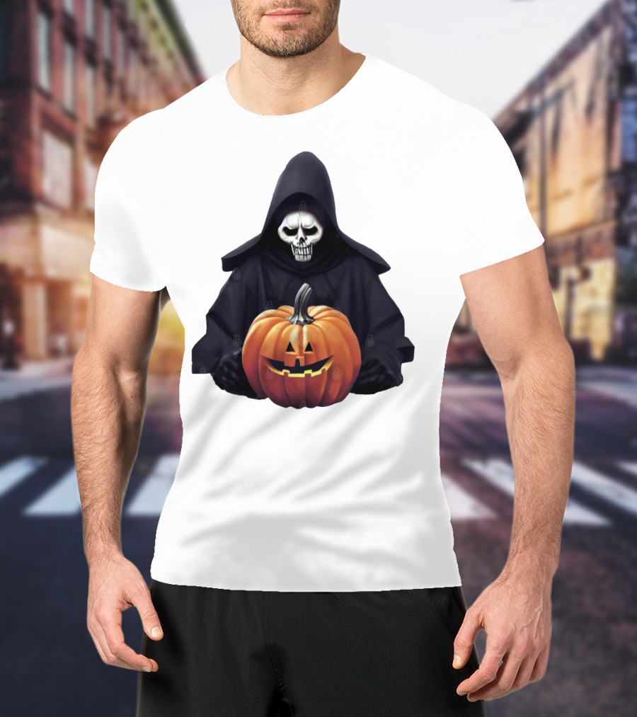 Grim Reaper Holding Jack-O'-Lantern Pumpkin T-Shirt