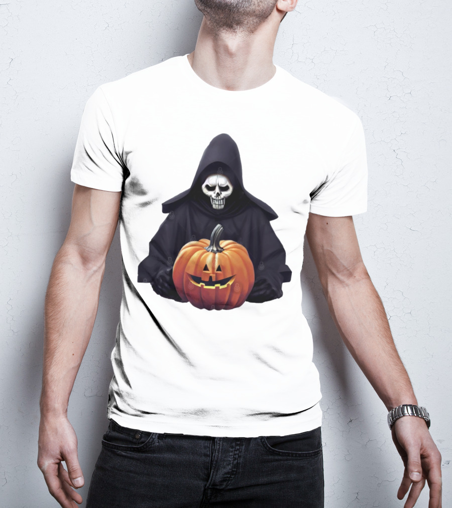 Grim Reaper Holding Jack-O'-Lantern Pumpkin T-Shirt