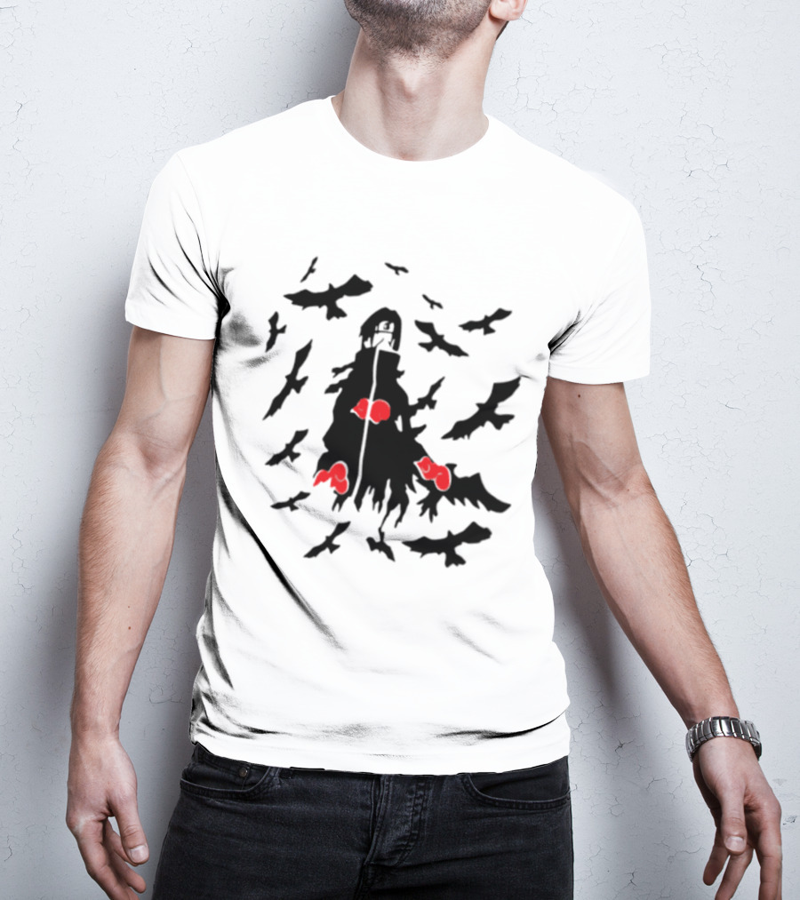 Itachi Uchiha Akatsuki Cloak And Crows With Red Clouds T-Shirt