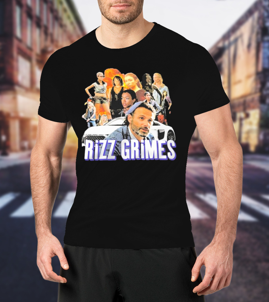 Rizz Grimes Walking Dead Car Iconic Character Collage T-Shirt