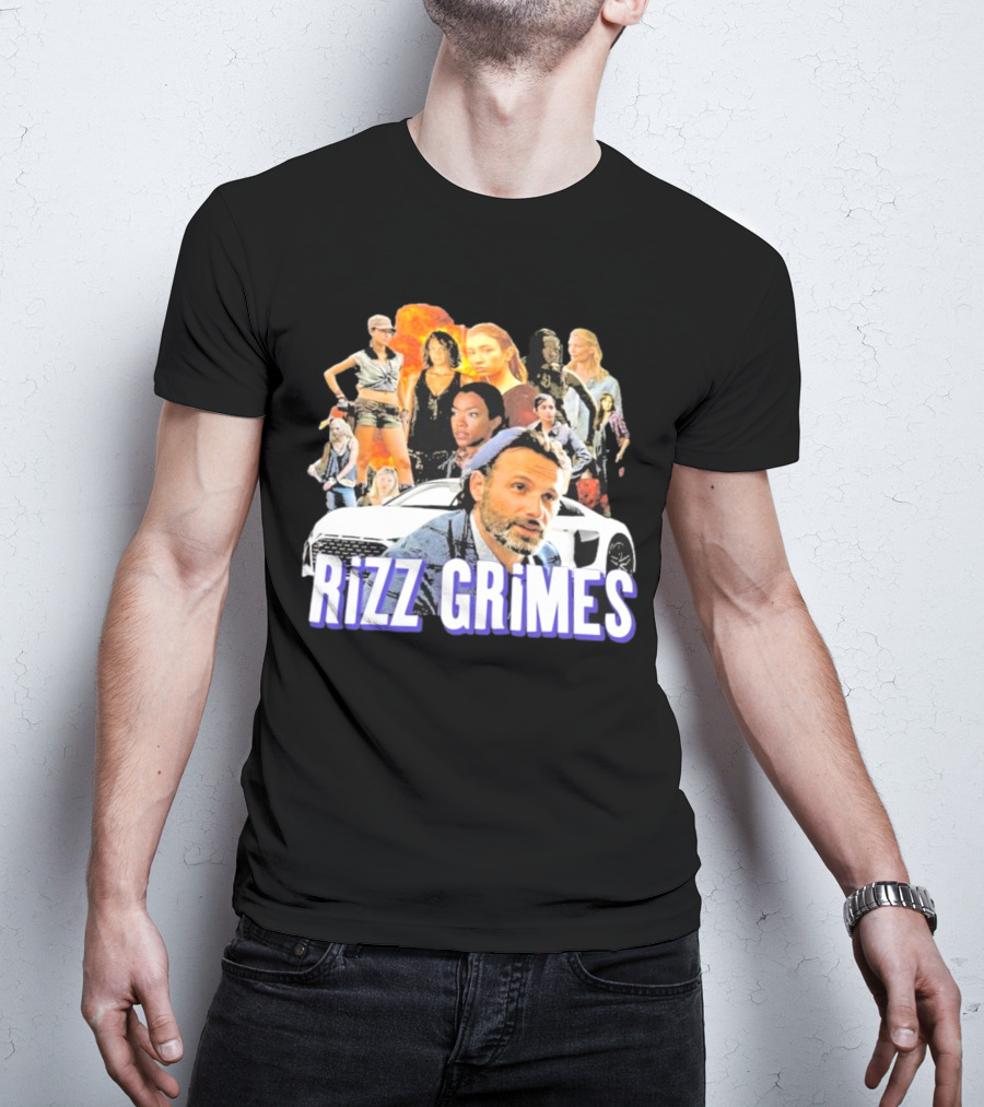 Rizz Grimes Walking Dead Car Iconic Character Collage T-Shirt