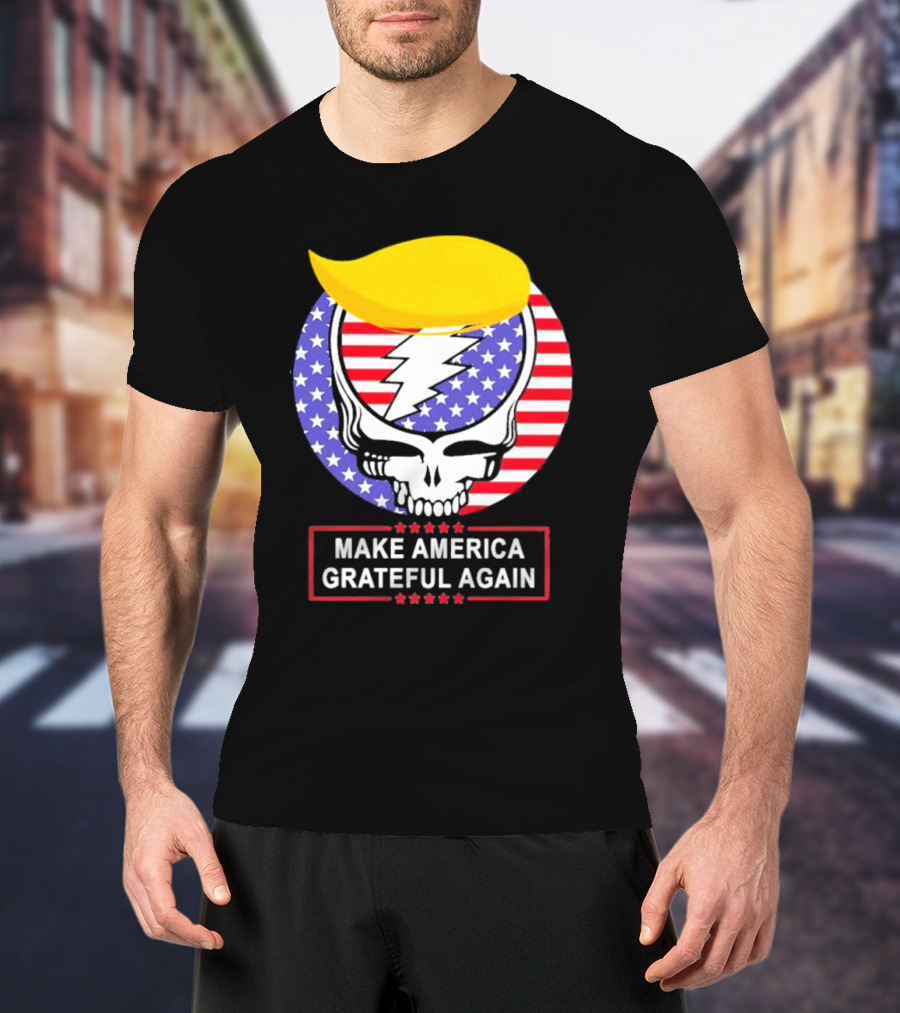 Make America Grateful Again Skull With Lightning Bolt And Flag T-Shirt