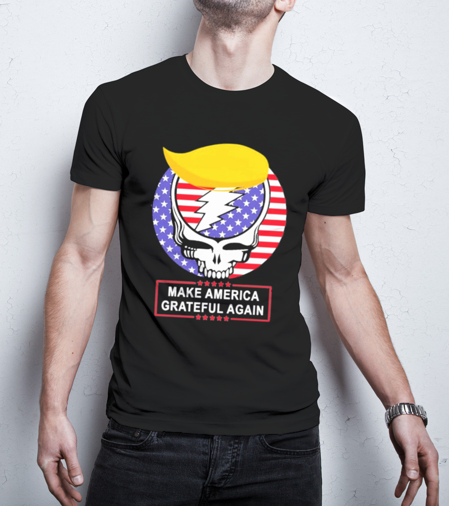 Make America Grateful Again Skull With Lightning Bolt And Flag T-Shirt