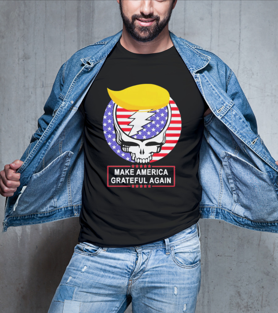 Make America Grateful Again Skull With Lightning Bolt And Flag T-Shirt