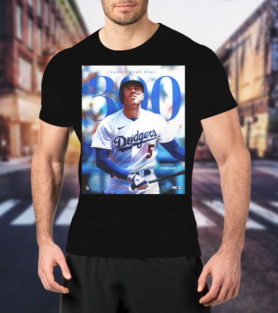 Dodgers Freddie Freeman 300 Career Home Runs Achievement Image With MLB T-Shirt