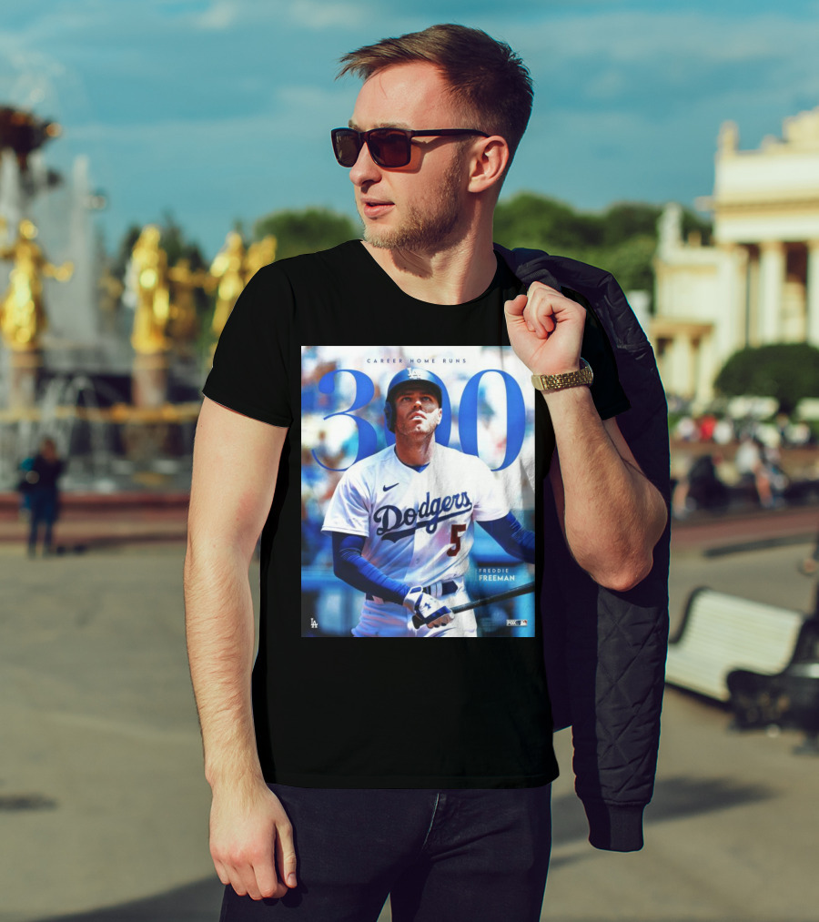 Dodgers Freddie Freeman 300 Career Home Runs Achievement Image With MLB T-Shirt