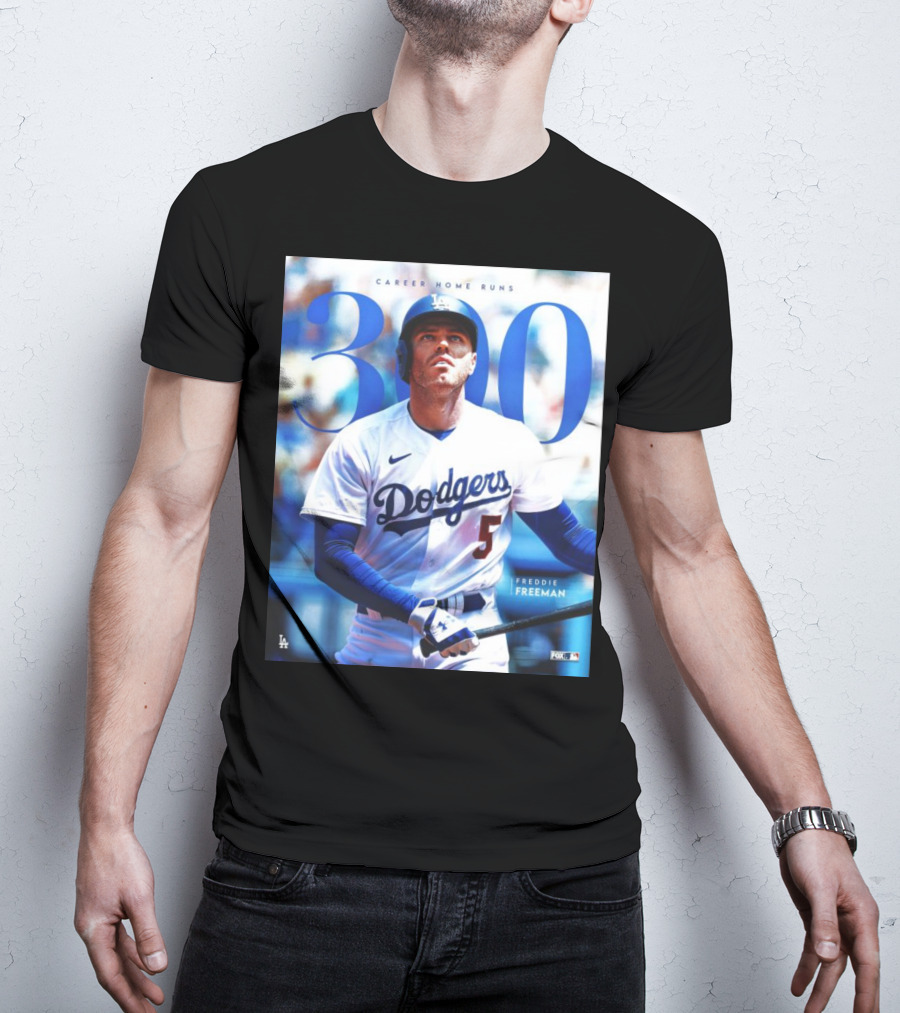 Dodgers Freddie Freeman 300 Career Home Runs Achievement Image With MLB T-Shirt