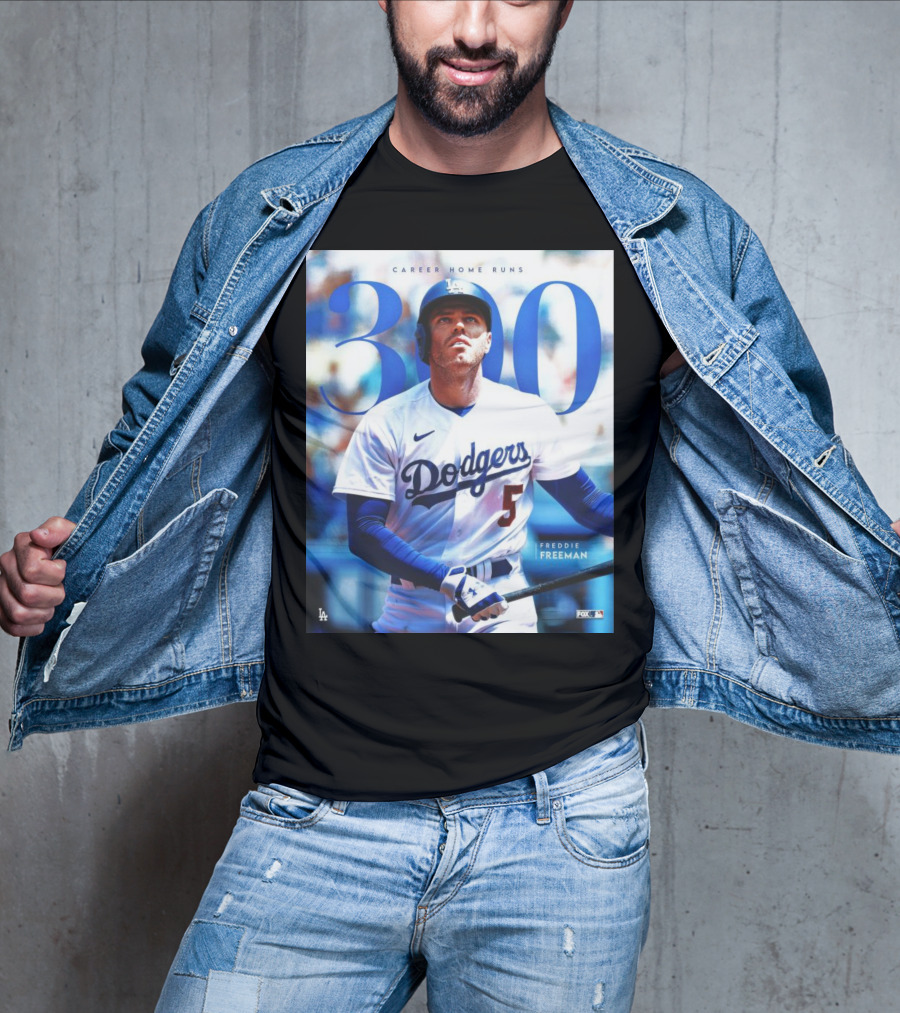 Dodgers Freddie Freeman 300 Career Home Runs Achievement Image With MLB T-Shirt