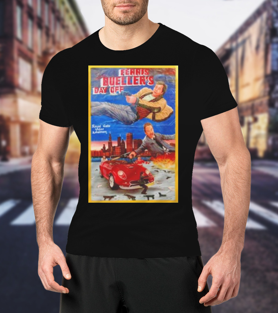 Ferris Bueller's Day Off Royal Gato Video Ashaiman Explosive Artwork With Thrilling City Escape T-Shirt