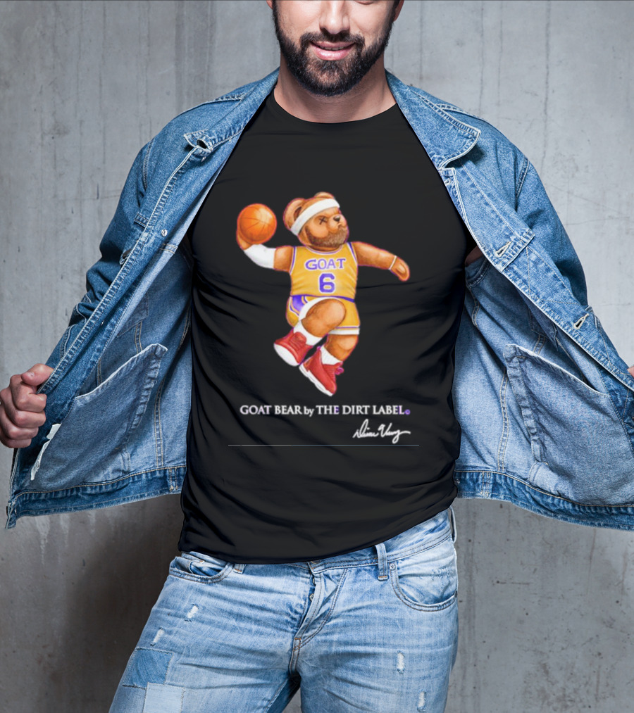 Los Angeles Lakers LeBron James GOAT Bear By The Dirt Label 6 T-Shirt