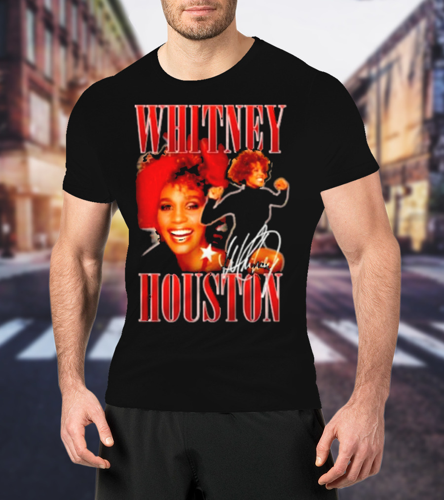 WHITNEY HOUSTON Signature Red Portrait With Joyful Expression T-Shirt