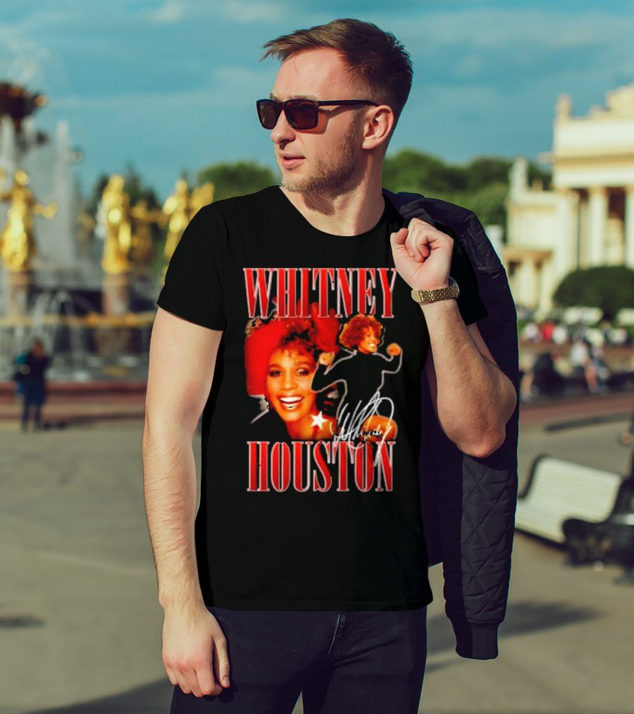 WHITNEY HOUSTON Signature Red Portrait With Joyful Expression T-Shirt