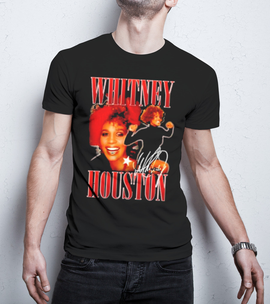 WHITNEY HOUSTON Signature Red Portrait With Joyful Expression T-Shirt