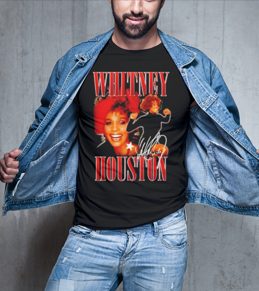 WHITNEY HOUSTON Signature Red Portrait With Joyful Expression T-Shirt