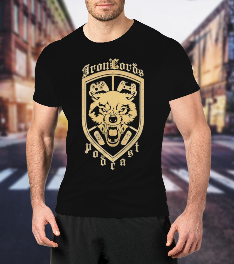 Iron Lords Podcast Wolf Emblem Gaming Controllers Crest T-Shirt