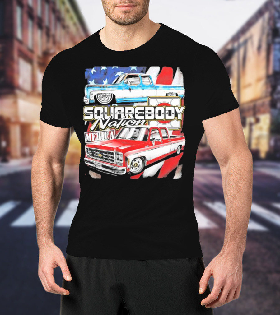 Squarebody Nation Merica American Flag Pickup Trucks T-Shirt