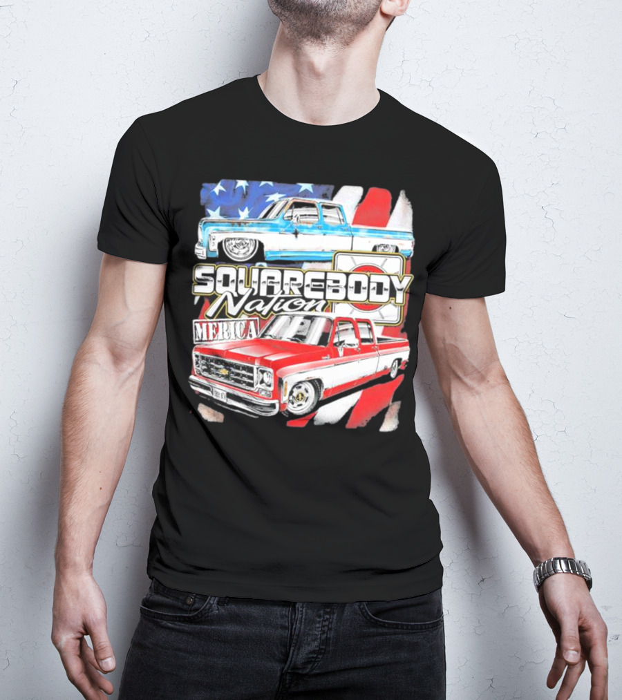 Squarebody Nation Merica American Flag Pickup Trucks T-Shirt