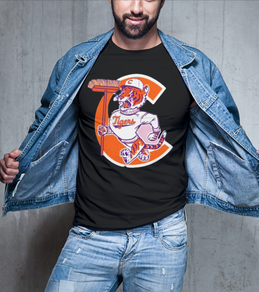 Clemson Tigers Vintage Logo With Broom And Letter C T-Shirt