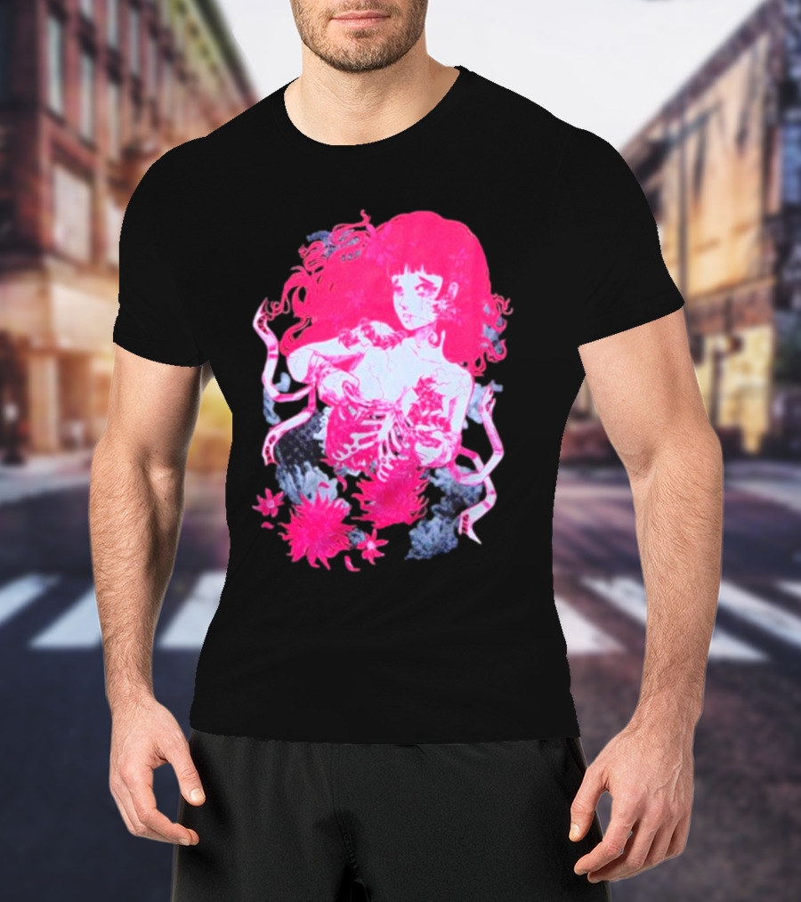Centipede Girl Rib Cage Pink Floral T-Shirt