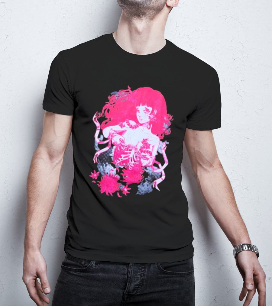 Centipede Girl Rib Cage Pink Floral T-Shirt