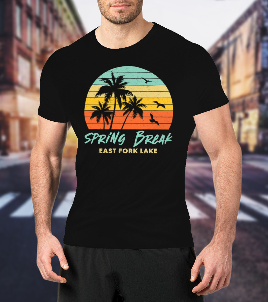 Spring Break East Fork Lake Sunset Palm Trees And Birds T-Shirt